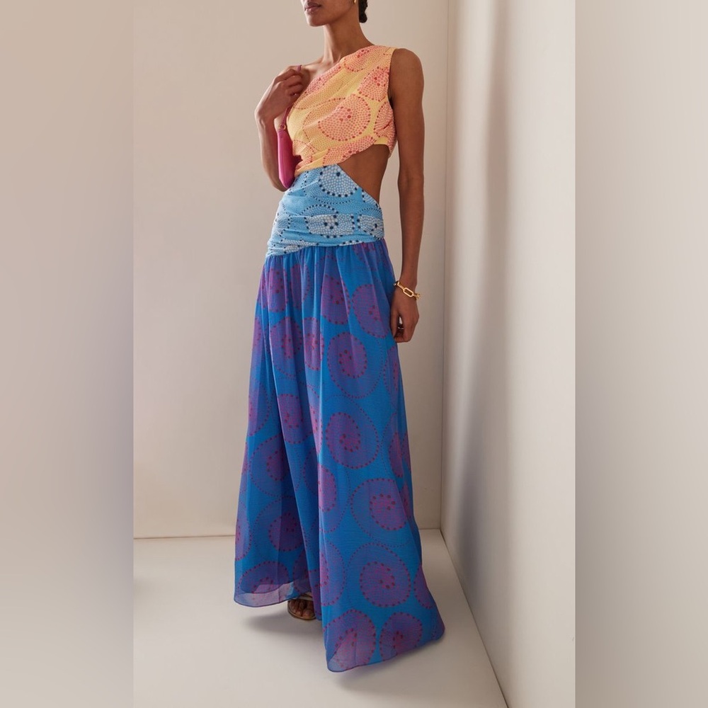 STAUD Ashlyn One Shoulder Cutout Maxi Dress Size 4